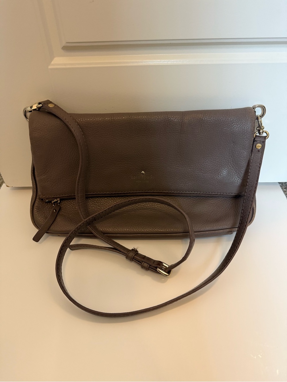 kate spade Pebbled Leather Crossbody in Taupe Brown